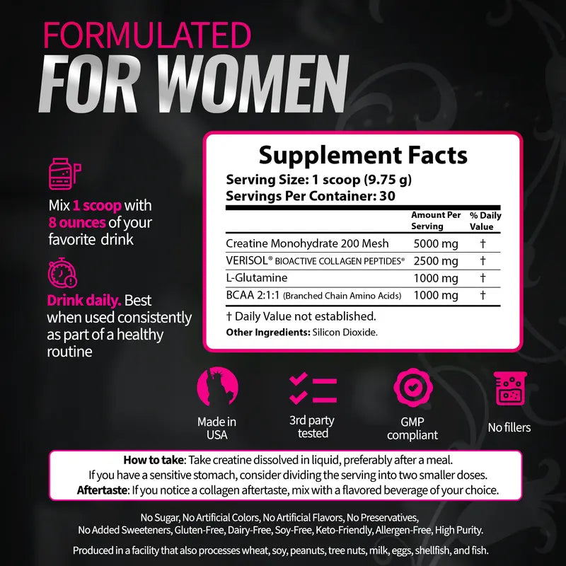 Bold Buns Creatine for Women – Build Strength, Support Skin Glow & Hair Heath, Recover Faster | 30 Servings - Unflavored