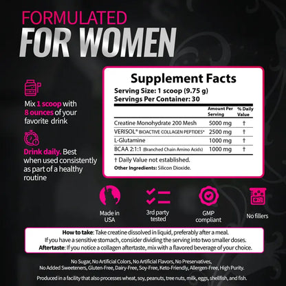 Bold Buns Creatine for Women – Build Strength, Support Skin Glow & Hair Heath, Recover Faster | 30 Servings - Unflavored