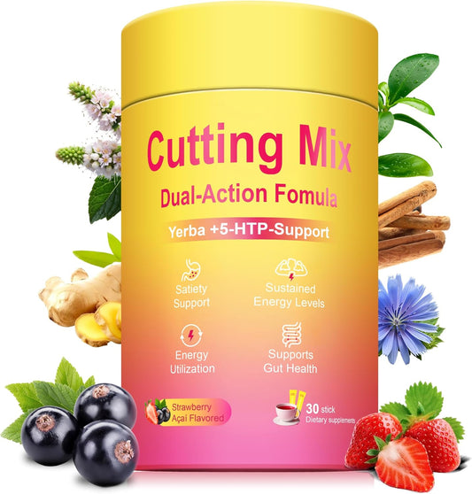 Kereeao Cutting Drink Mix – Supports Satiety Signaling, Energy & Gut Health with Berberine, Chromium, FOS, Yerba Mate & 5-HTP | Vegan, Sugar-Free, Non-GMO | Strawberry Açaí – 30 Sticks
