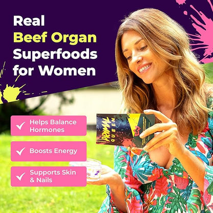 Primal Queen Female-Optimized Beef Organ Superfood Supplement (Beef Liver, Kidney, Heart, & 3 More) - 100% Grass Fed, Pasture Raised - 3rd Party & Clinically Tested