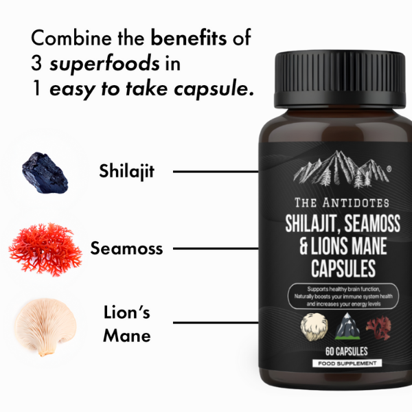 The Antidotes Shilajit, SeaMoss and Lions Mane Capsules - 60 Vegan Capsules