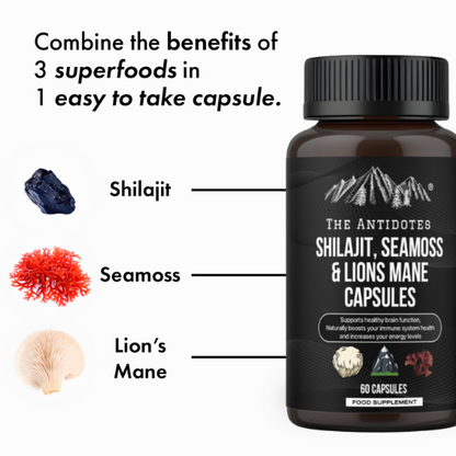 The Antidotes Shilajit, SeaMoss and Lions Mane Capsules - 60 Vegan Capsules