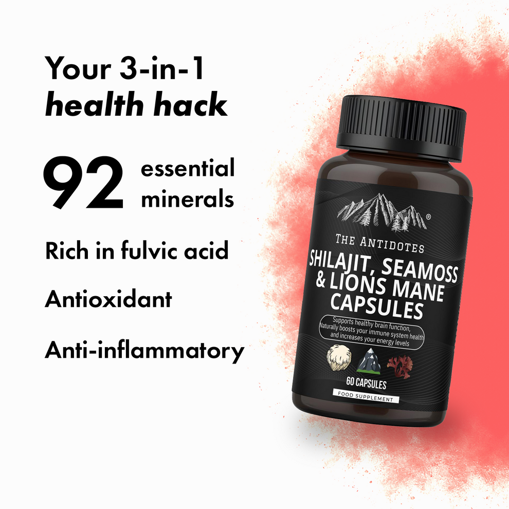 The Antidotes Shilajit, SeaMoss and Lions Mane Capsules - 60 Vegan Capsules