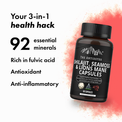 The Antidotes Shilajit, SeaMoss and Lions Mane Capsules - 60 Vegan Capsules